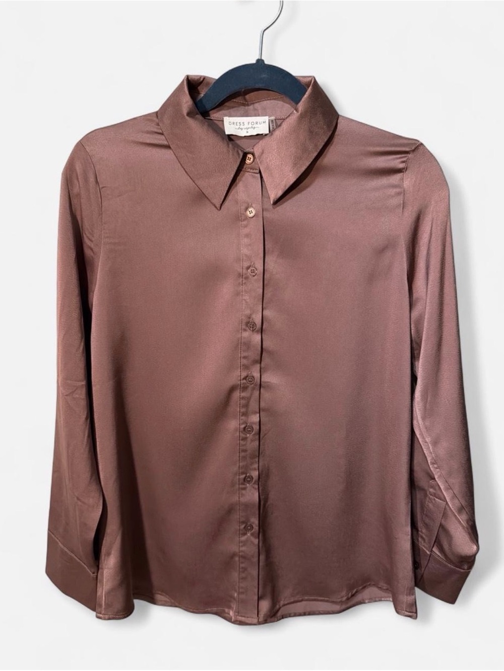 Dress Forum Satin Button-Down Shirt — Mauve Brown